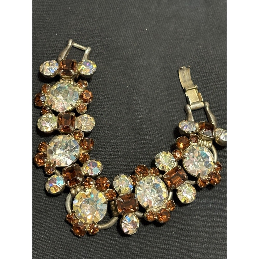 STUNNING Vintage Juliana? Rhinestone Bracelet AB Iridescent Clear Amber SPARKLY